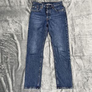 Levi's 501 Jeans Womens W25 L30 Blue Medium Wash Straight Button Fly Classic